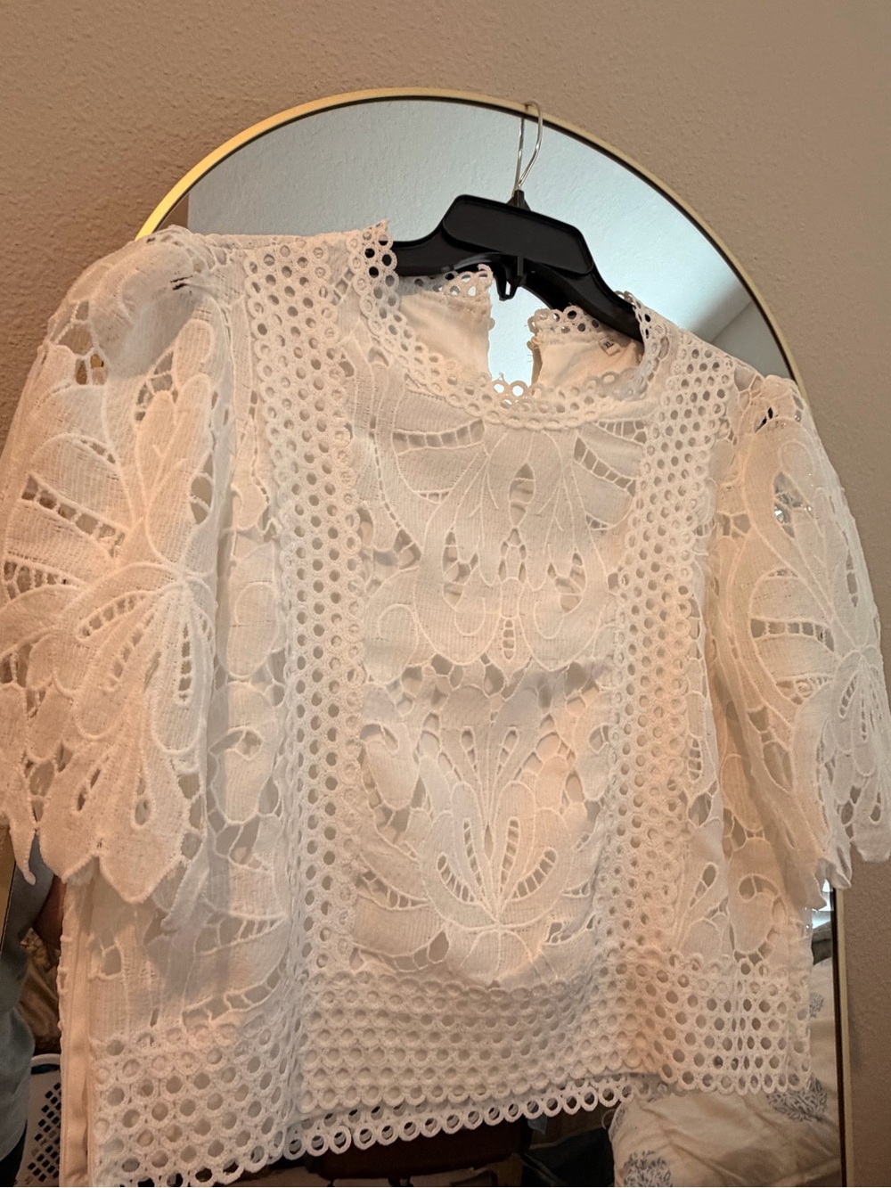 Lace Crochet White Puff-Sleeve Blouse